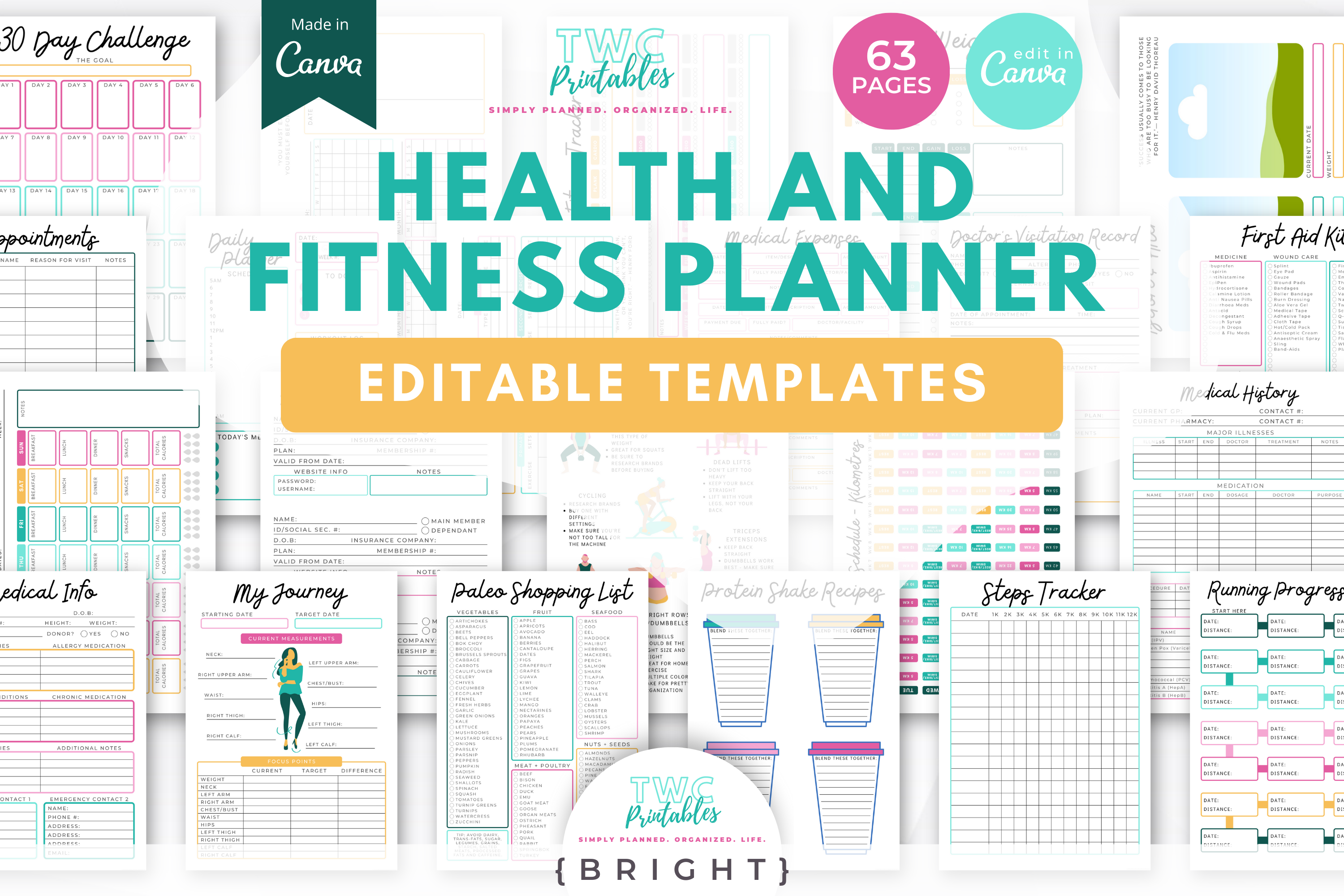 Health & Fitness Planner | Canva Templates | BRIGHT